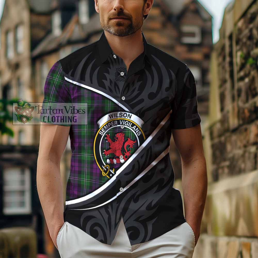 Wilson Tartan Family Crest Short Sleeve Button Shirt Celtic Scottish Thistle Floral - Tartan Vibes Clothing