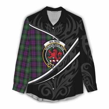 Wilson Tartan Family Crest Women Casual Shirt Celtic Scottish Thistle Floral - Tartan Vibes Clothing