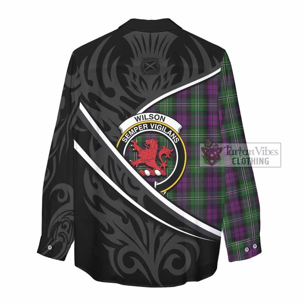 Wilson Tartan Family Crest Women Casual Shirt Celtic Scottish Thistle Floral - Tartan Vibes Clothing