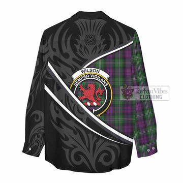 Wilson Tartan Family Crest Women Casual Shirt Celtic Scottish Thistle Floral - Tartan Vibes Clothing