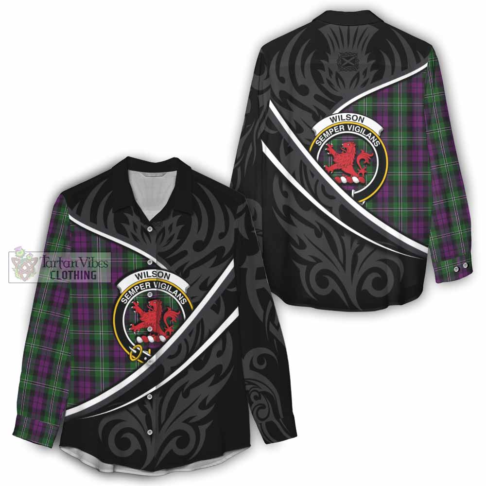 Wilson Tartan Family Crest Women Casual Shirt Celtic Scottish Thistle Floral - Tartan Vibes Clothing