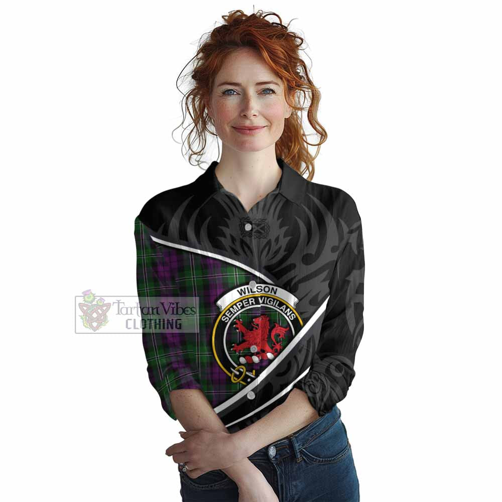 Wilson Tartan Family Crest Women Casual Shirt Celtic Scottish Thistle Floral - Tartan Vibes Clothing