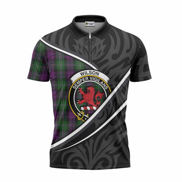 Wilson Tartan Family Crest Zipper Polo Shirt Celtic Scottish Thistle Floral Unisex - Tartan Vibes Clothing