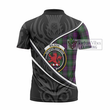 Wilson Tartan Family Crest Zipper Polo Shirt Celtic Scottish Thistle Floral - Tartan Vibes Clothing
