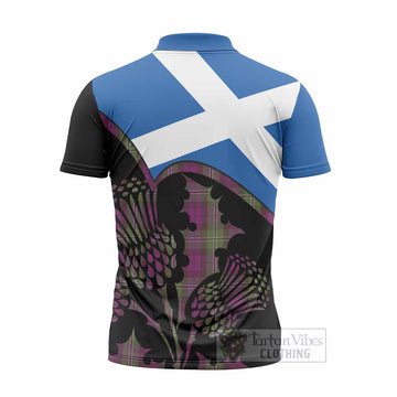 Wilson Tartan Family Crest Zipper Polo Shirt Scotland Thistle Floral Flag Style