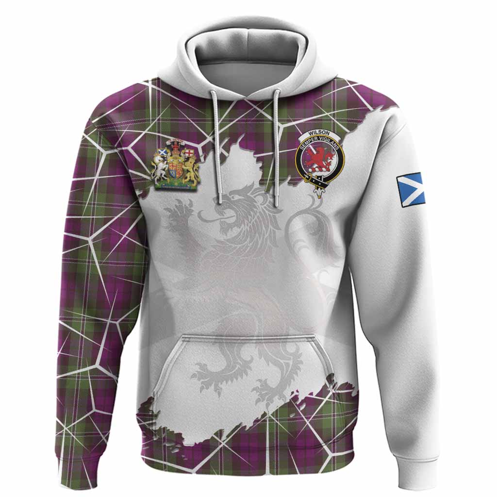 Wilson Tartan Hoodie with Family Crest and Lion Rampant Grunge Style