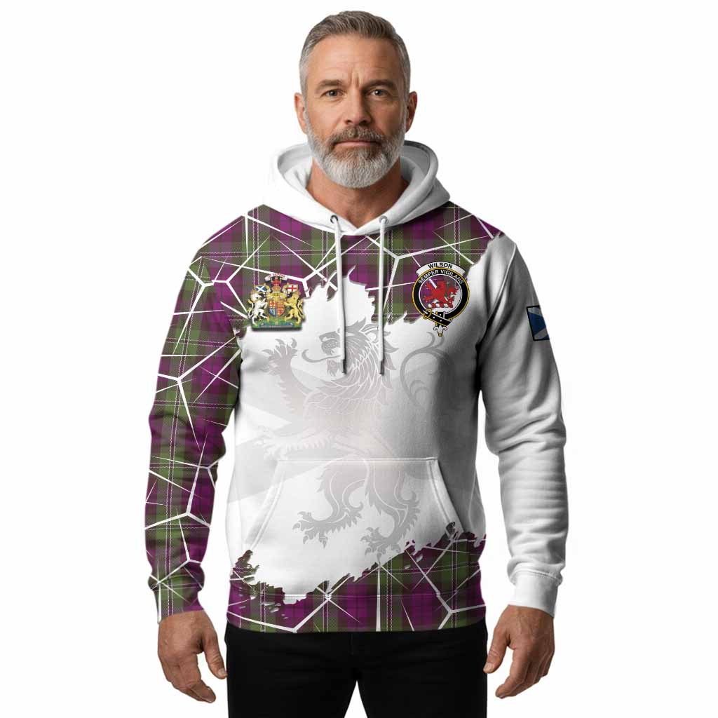 Wilson Tartan Hoodie with Family Crest and Lion Rampant Grunge Style