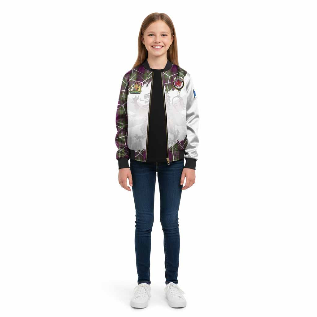Wilson Tartan Kid Bomber Jacket with Family Crest and Lion Rampant Grunge Style
