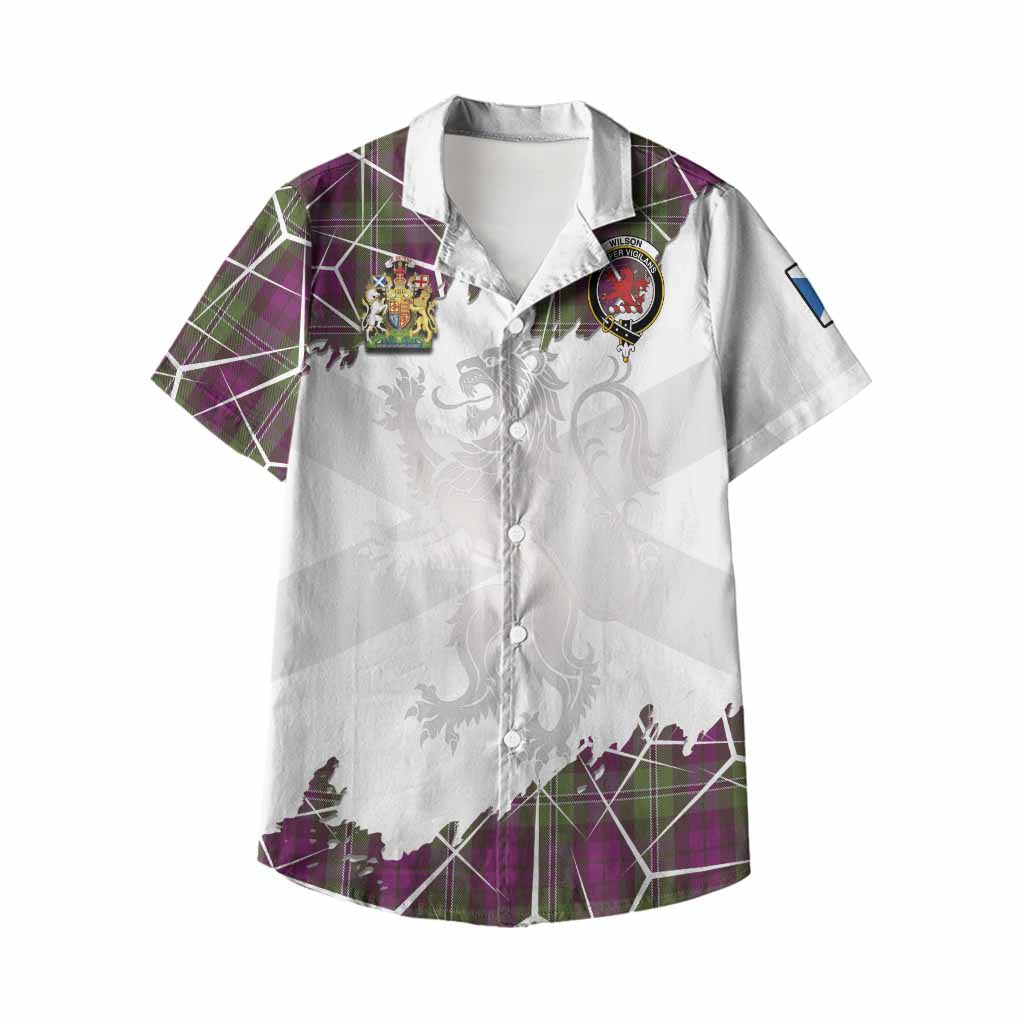 Wilson Tartan Kid Hawaiian Shirt with Family Crest and Lion Rampant Grunge Style