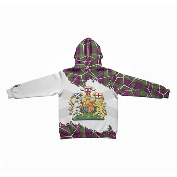 Wilson Tartan Kid Hoodie with Family Crest and Lion Rampant Grunge Style