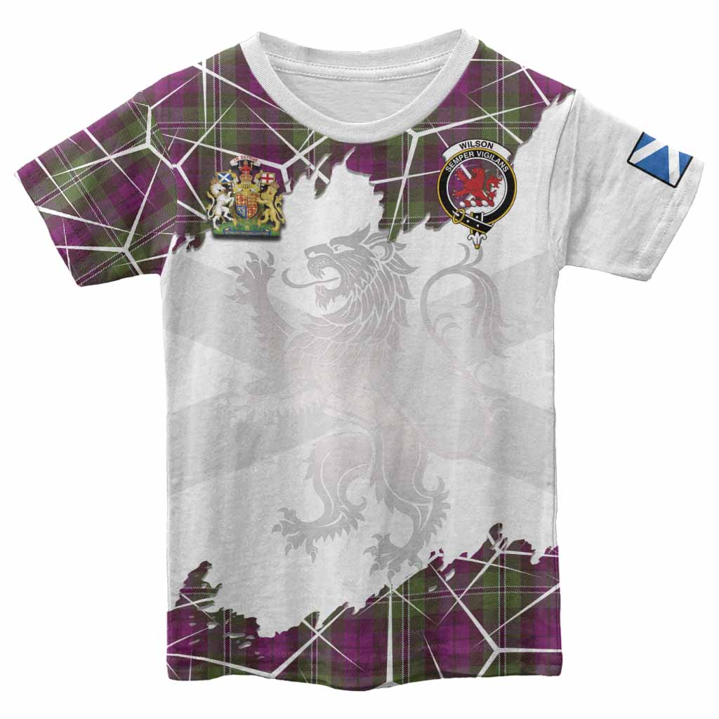 Wilson Tartan Kid T-shirt with Family Crest and Lion Rampant Grunge Style