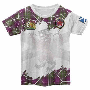 Wilson Tartan Kid T-shirt with Family Crest and Lion Rampant Grunge Style
