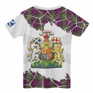 Wilson Tartan Kid T-shirt with Family Crest and Lion Rampant Grunge Style