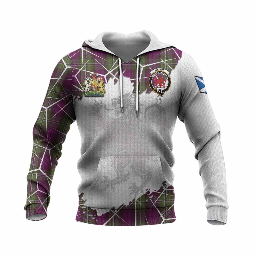 Wilson Tartan Knitted Hoodie with Family Crest and Lion Rampant Grunge Style