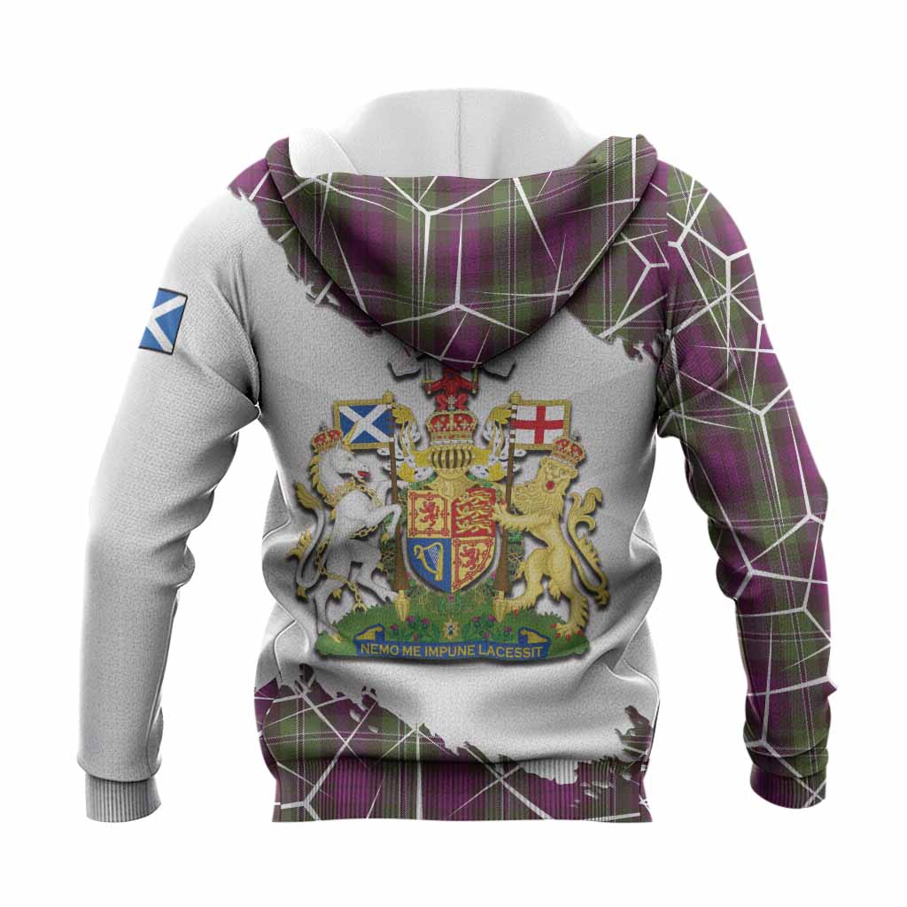 Wilson Tartan Knitted Hoodie with Family Crest and Lion Rampant Grunge Style
