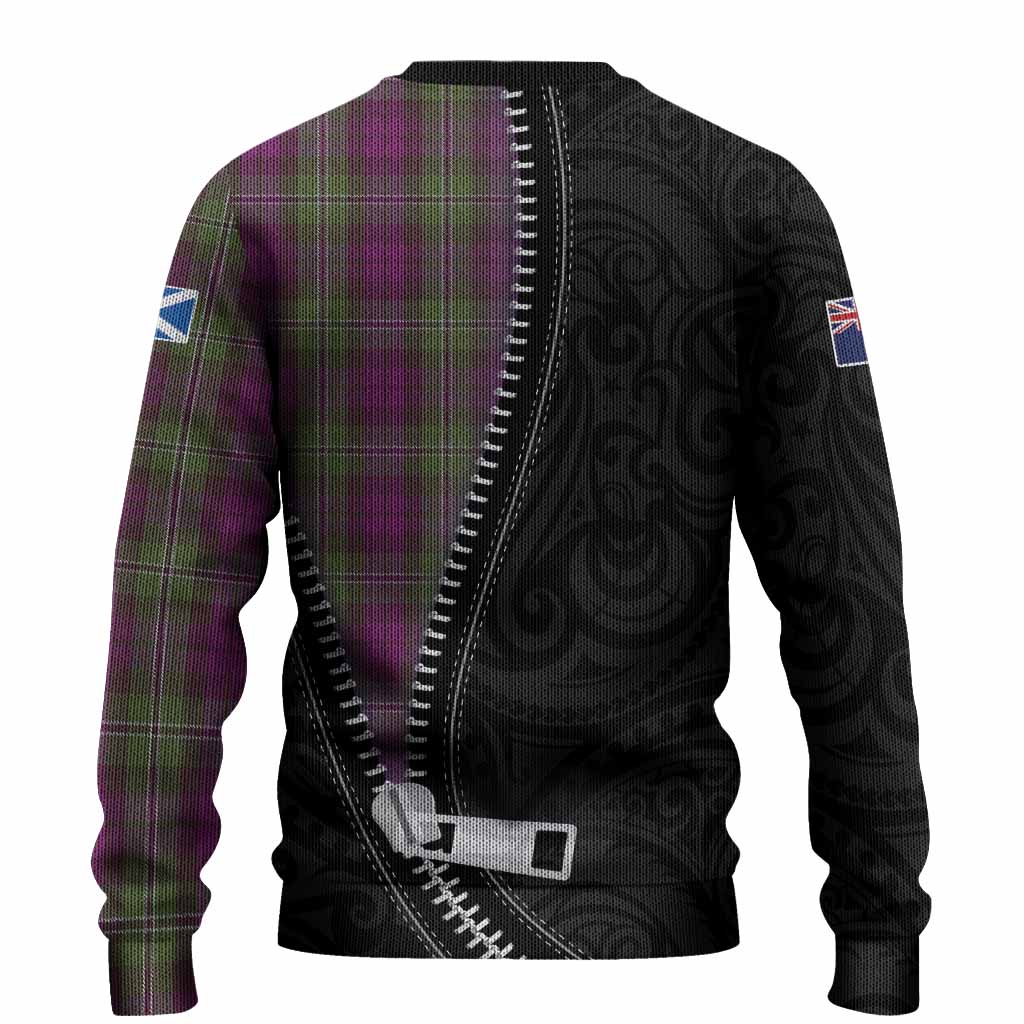 Wilson Tartan Knitted Sweater New Zealand Pattern Unique Zipper Stylized