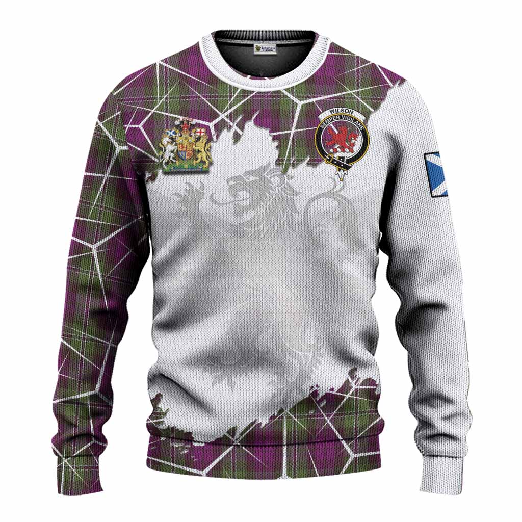 Wilson Tartan Knitted Sweater with Family Crest and Lion Rampant Grunge Style