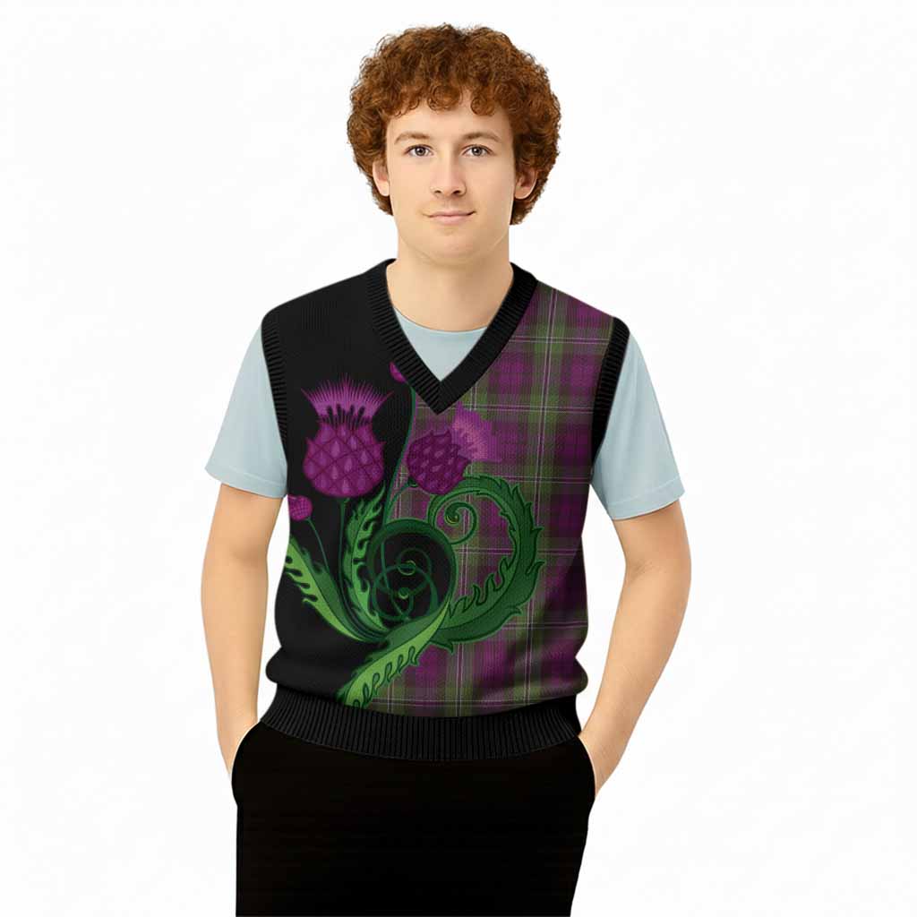 Wilson Tartan Knitted V-Neck Vest Traditional Scottish Thistle