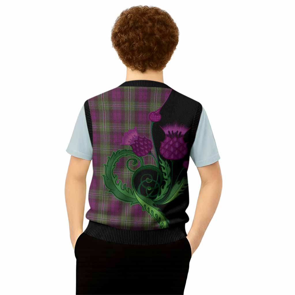 Wilson Tartan Knitted V-Neck Vest Traditional Scottish Thistle
