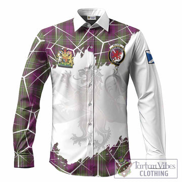 Wilson Tartan Long Sleeve Button Shirts with Family Crest and Lion Rampant Grunge Style