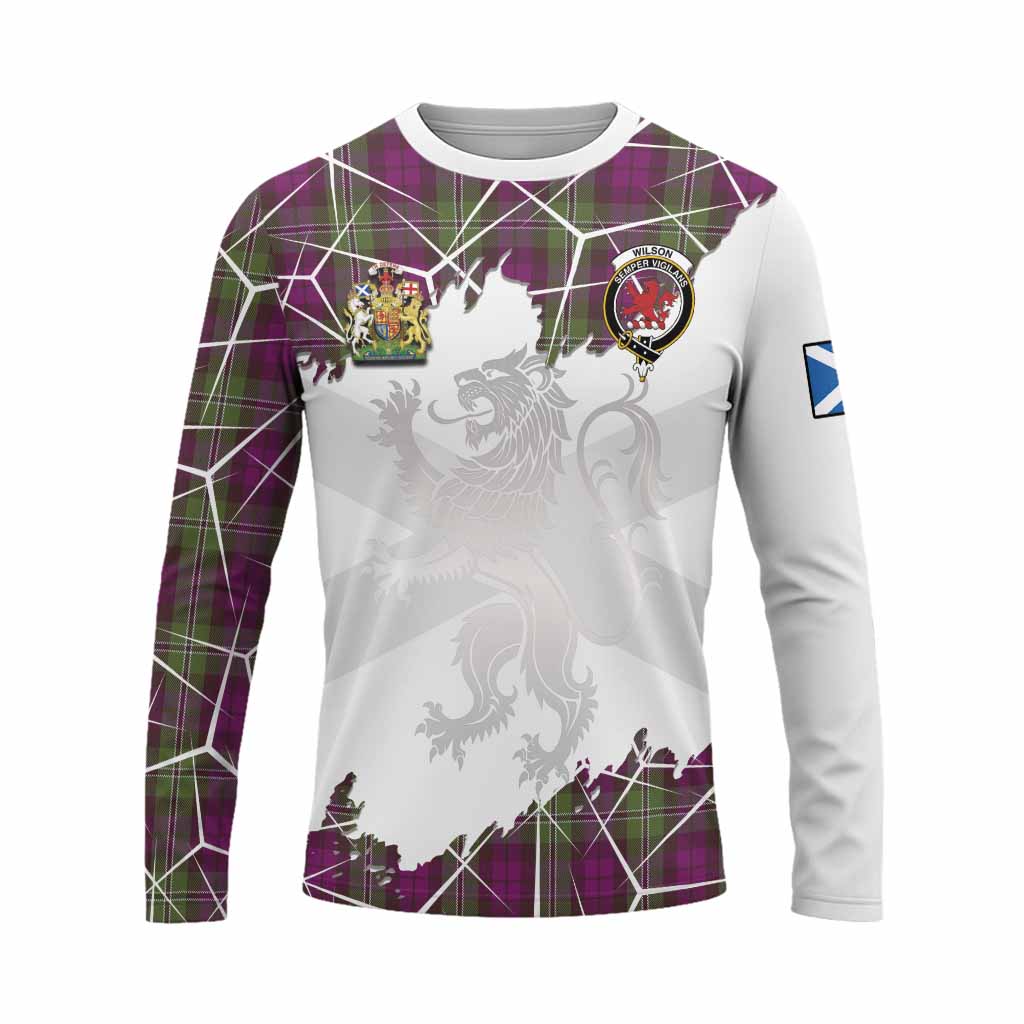 Wilson Tartan Long Sleeve T-Shirt with Family Crest and Lion Rampant Grunge Style