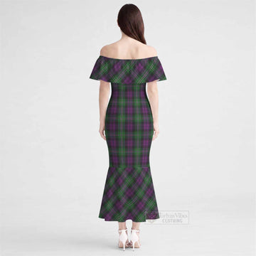 Wilson Tartan Off Shoulder Ruffle Mermaid Maxi Dress