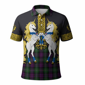 Wilson Tartan Polo Shirt Unicorn Celtic Knot And Thistle Emblem