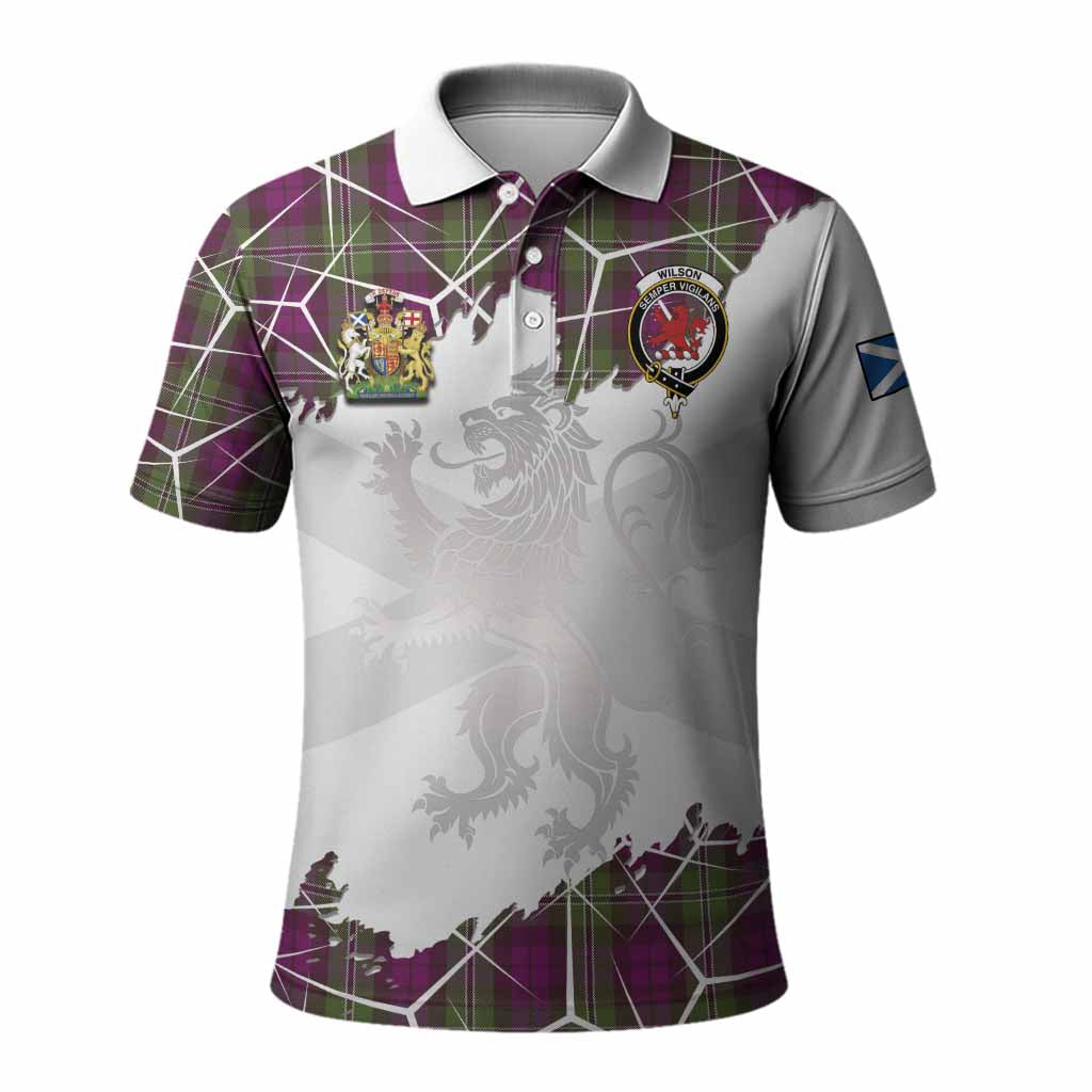 Wilson Tartan Polo Shirt with Family Crest and Lion Rampant Grunge Style