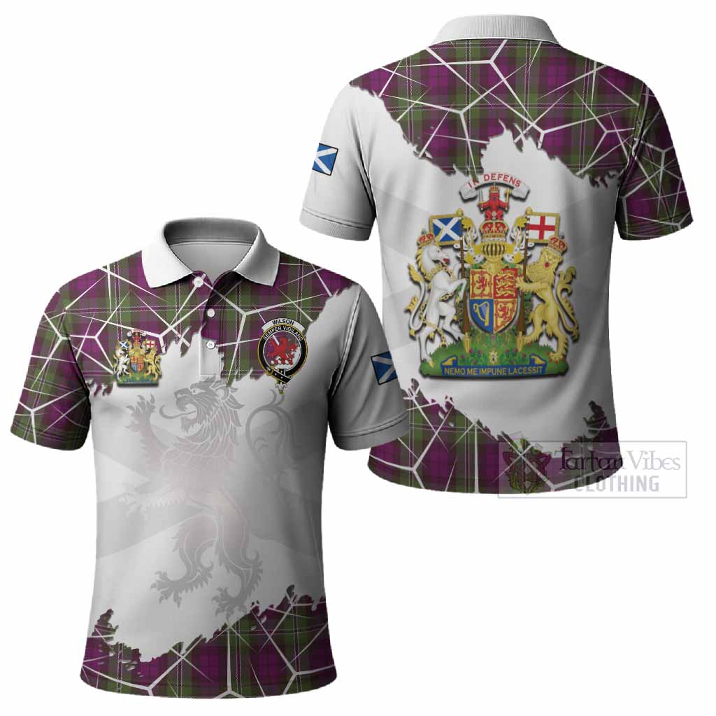 Wilson Tartan Polo Shirt with Family Crest and Lion Rampant Grunge Style