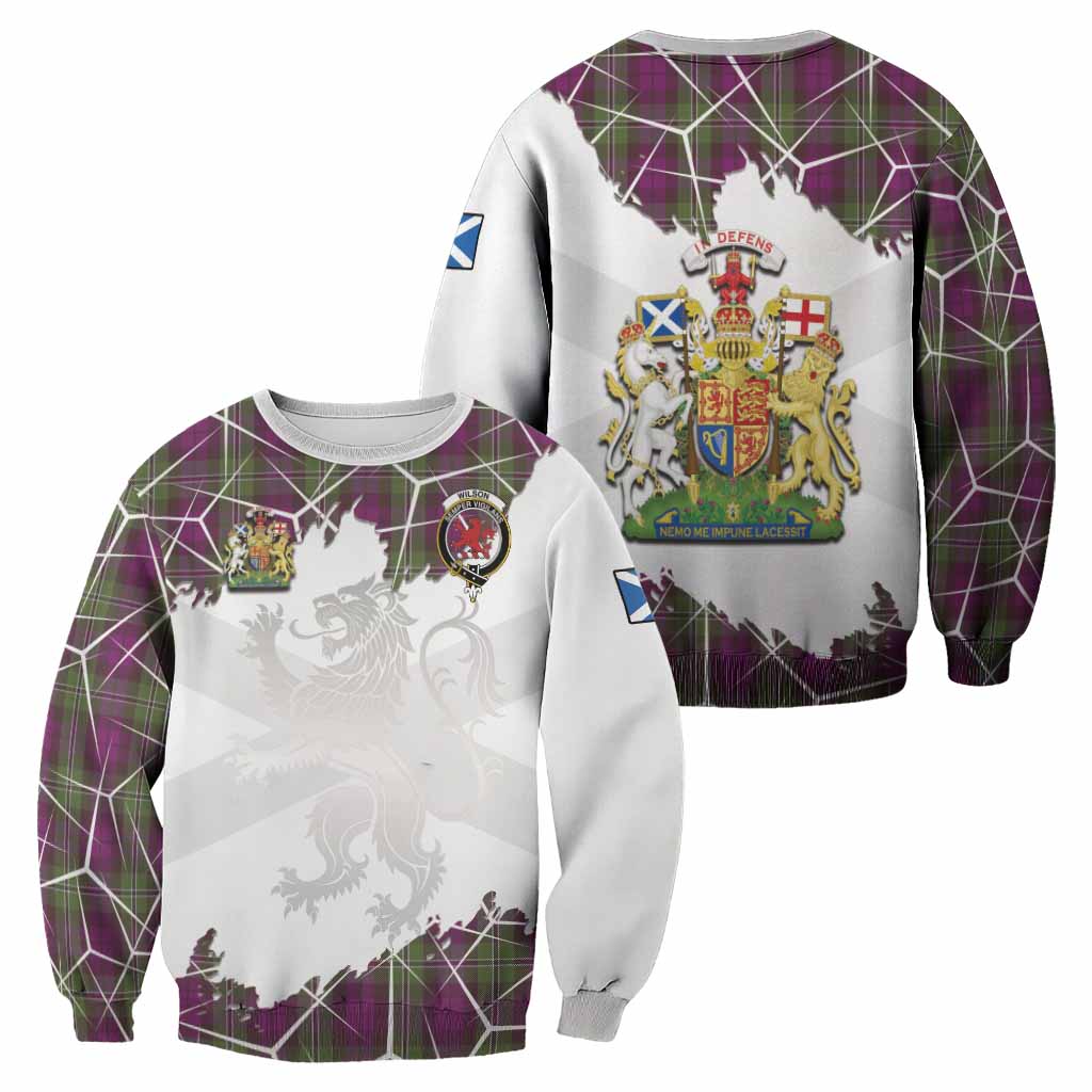 Wilson Tartan Sweatshirt with Family Crest and Lion Rampant Grunge Style
