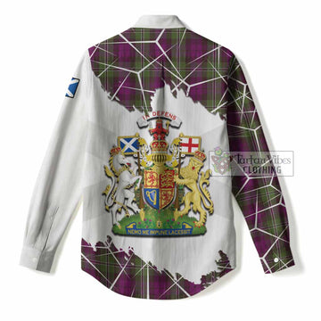 Wilson Tartan Women Casual Shirt with Family Crest and Lion Rampant Grunge Style