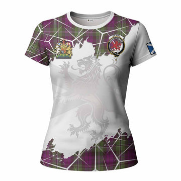 Wilson Tartan Women T shirt with Family Crest and Lion Rampant Grunge Style