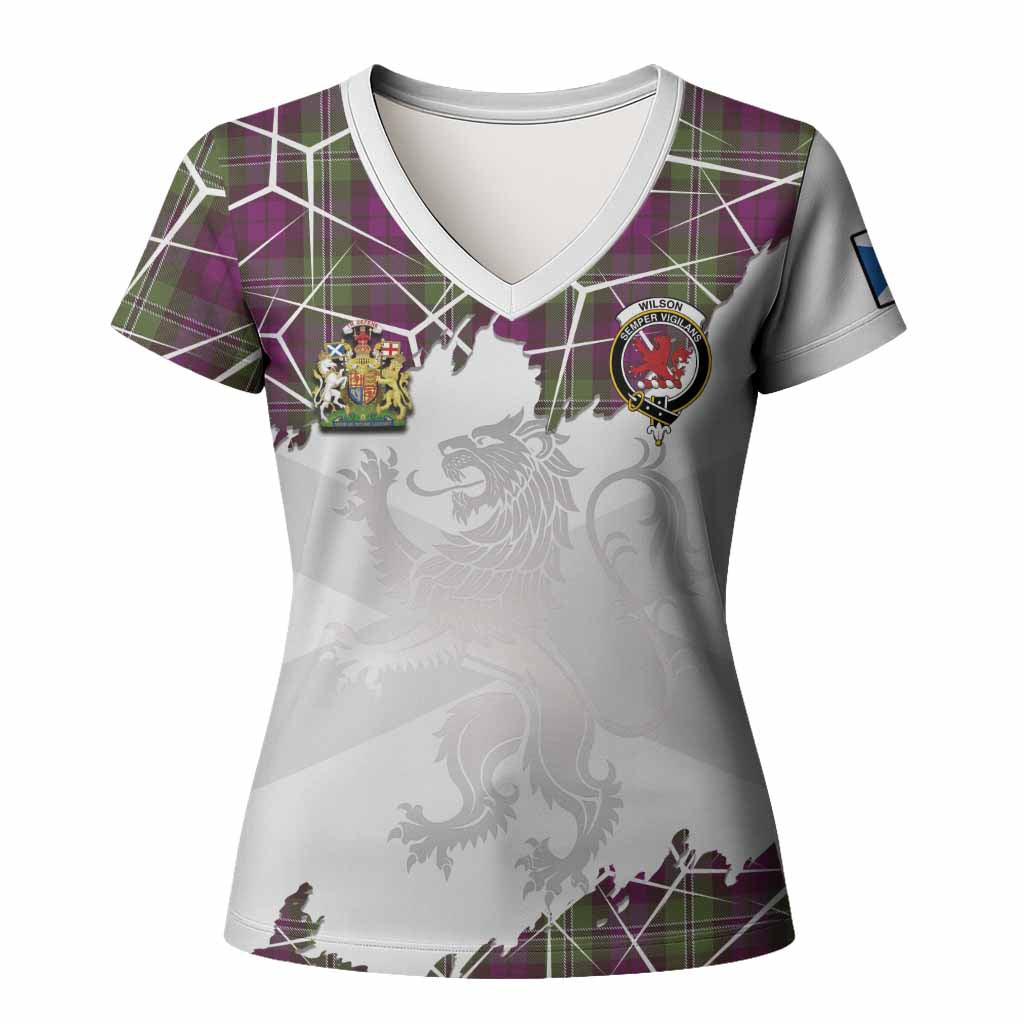 Wilson Tartan Women T shirt with Family Crest and Lion Rampant Grunge Style