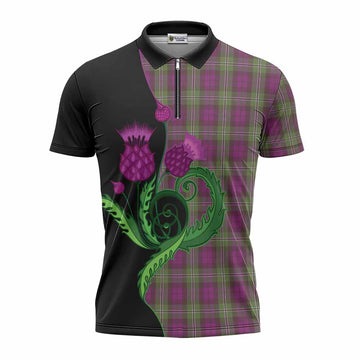 Wilson Tartan Zipper Polo Shirt Traditional Scottish Thistle