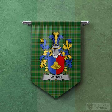 Winch Irish Clan Tartan Gonfalon, Tartan Banner with Coat of Arms