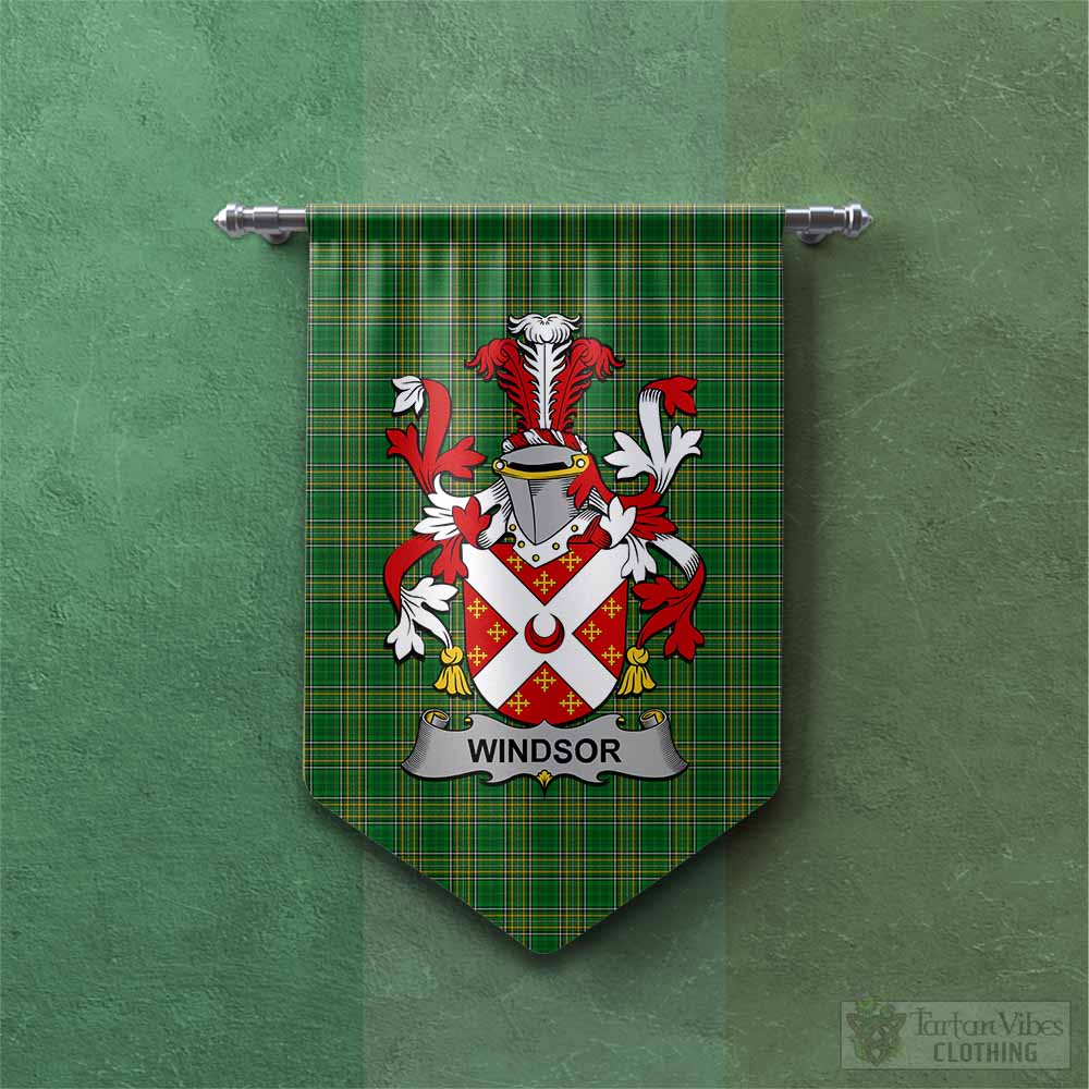 Tartan Vibes Clothing Windsor Irish Clan Tartan Gonfalon, Tartan Banner with Coat of Arms