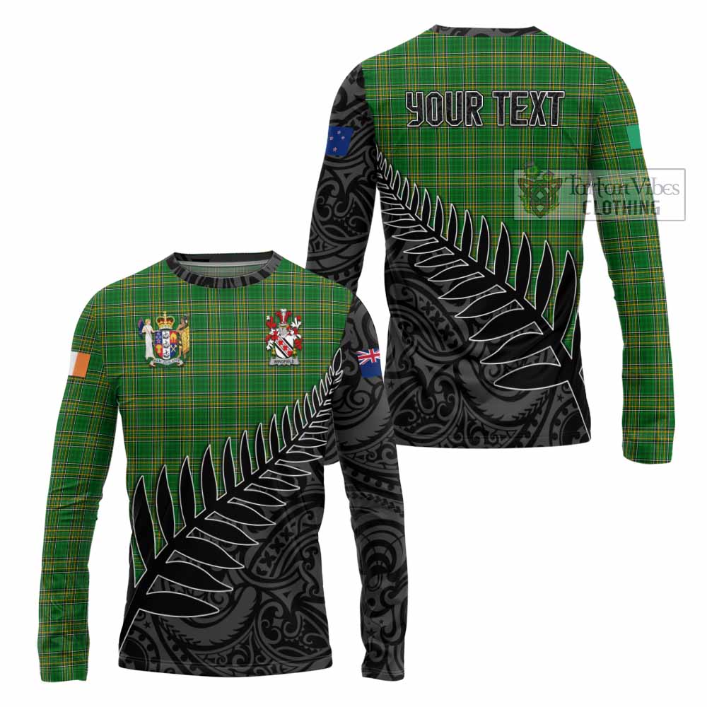 Tartan Vibes Clothing Wingfield Irish Clan Tartan Long Sleeve T-Shirt with Coat of Arms New Zealand Silver Fern Half Style
