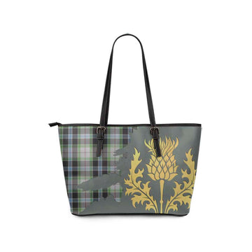 Tartan Vibes Clothing Wiseman Tartan Leather Tote Bag Gold Thistle Style