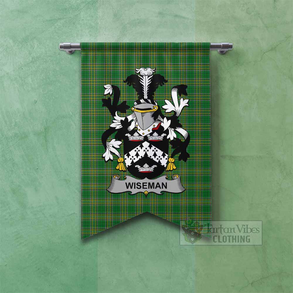 Tartan Vibes Clothing Wiseman Irish Clan Tartan Gonfalon, Tartan Banner with Coat of Arms