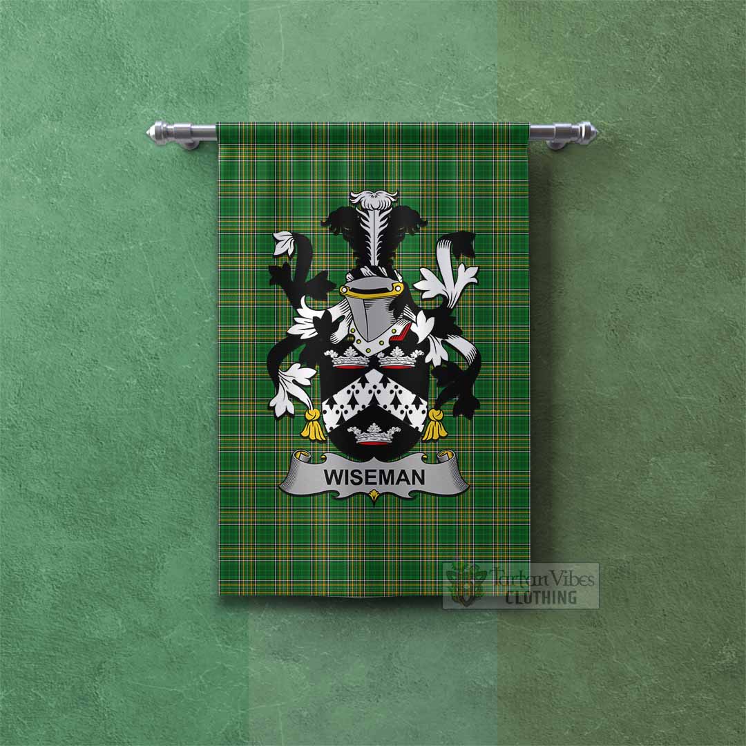 Tartan Vibes Clothing Wiseman Irish Clan Tartan Gonfalon, Tartan Banner with Coat of Arms