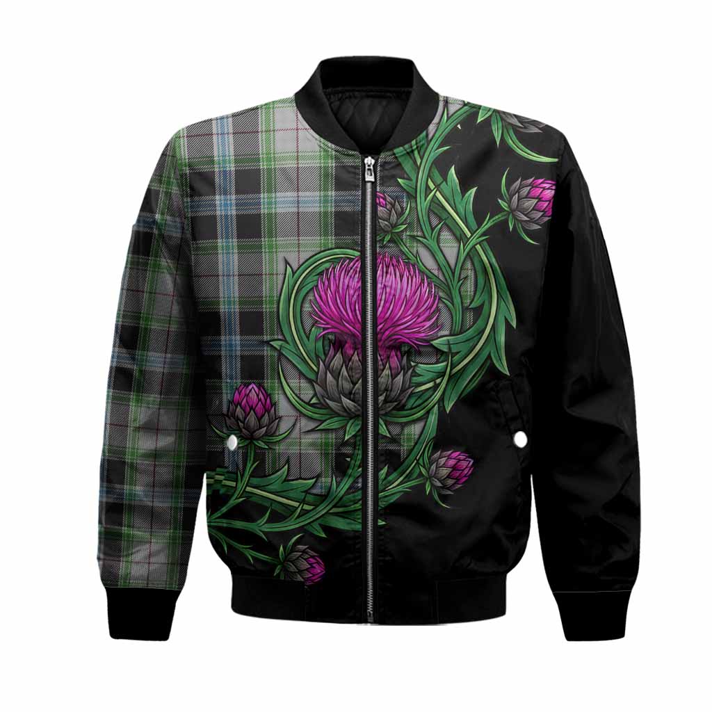 Wiseman Tartan Bomber Jacket Resilient Scottish Thistle Unisex Black - Tartan Vibes Clothing