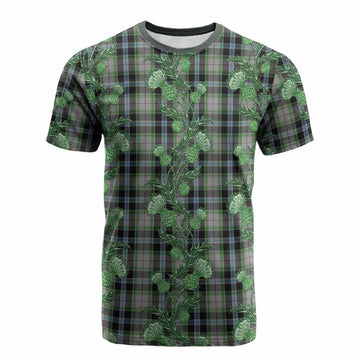 Wiseman Tartan Cotton T-shirt Seamless Scottish Thistle Flowers