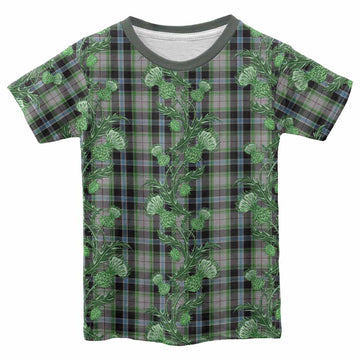 Wiseman Tartan Kid T-shirt Seamless Scottish Thistle Flowers