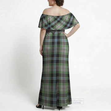 Wiseman Tartan Off Shoulder Ruffle Maxi Dress