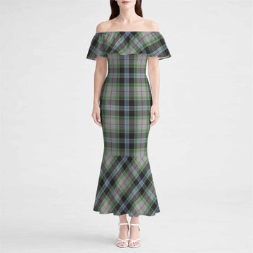 Wiseman Tartan Off Shoulder Ruffle Mermaid Maxi Dress