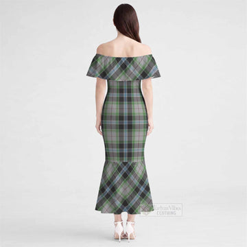 Wiseman Tartan Off Shoulder Ruffle Mermaid Maxi Dress