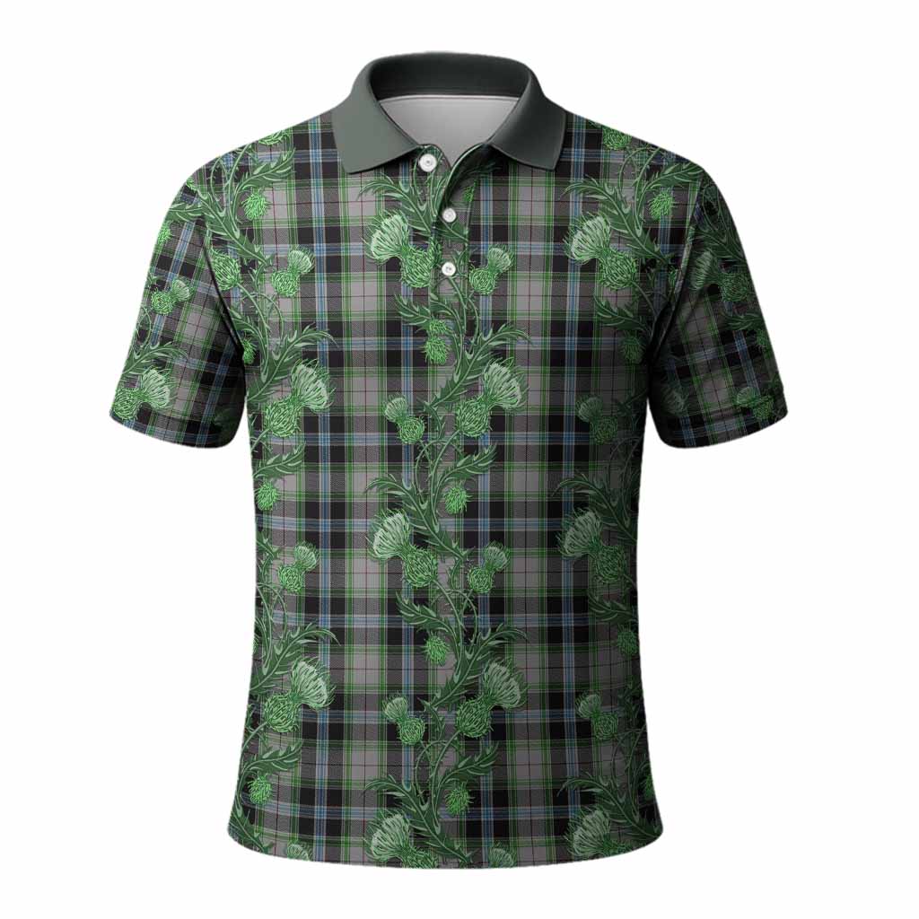 Wiseman Tartan Polo Shirt Seamless Scottish Thistle Flowers