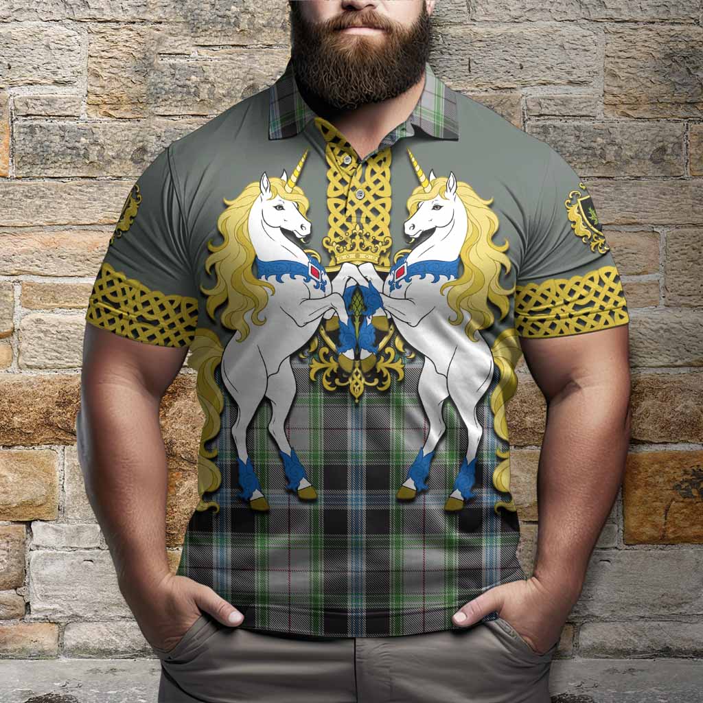Wiseman Tartan Polo Shirt Unicorn Celtic Knot And Thistle Emblem