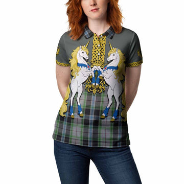 Wiseman Tartan Women Polo Shirt Unicorn Celtic Knot And Thistle Emblem
