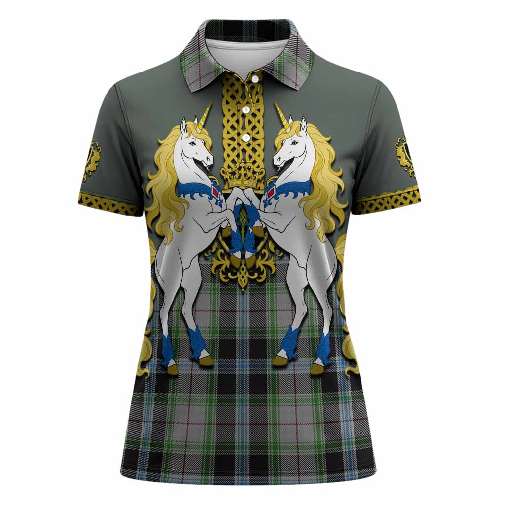 Wiseman Tartan Women Polo Shirt Unicorn Celtic Knot And Thistle Emblem